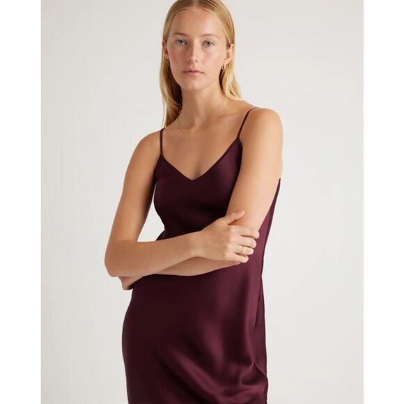 Quince 100% Washable Silk Slip Dress Size L NWOT Burgundy - Picture 2 of 5